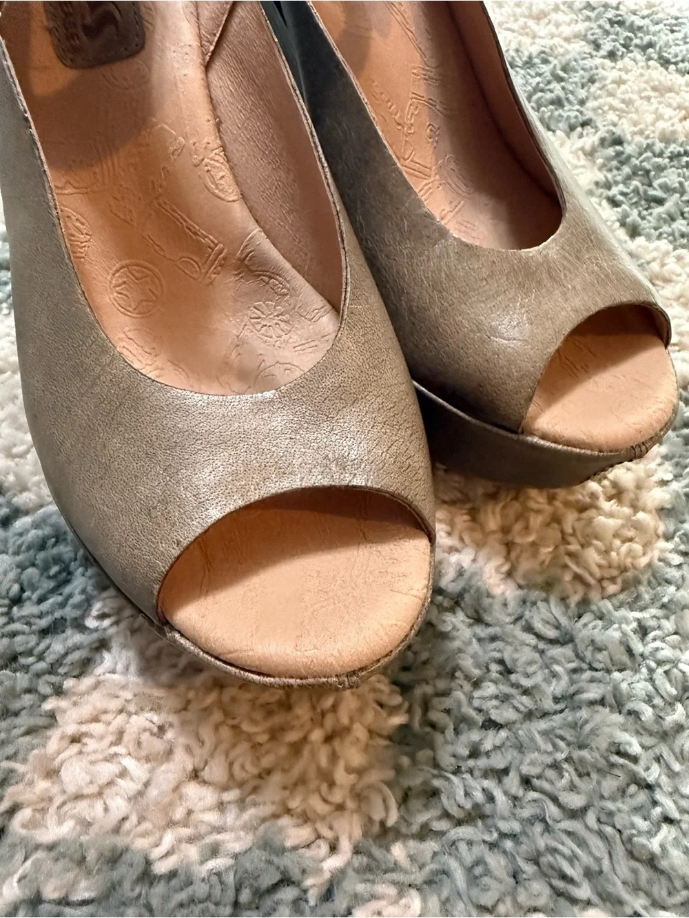 Kork-Ease Taupe Tan Wedge Peep Toe Sandals Ankle Buckle Strap Summer Leather 7